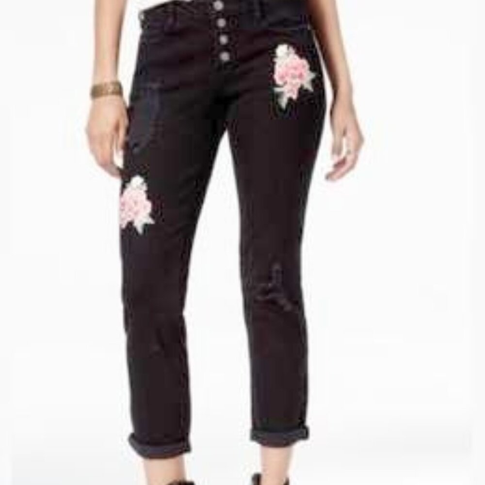 Black Daisy sz Jr 0 / 24 Jamie distressed flower applique girlfriend ankle jeans
